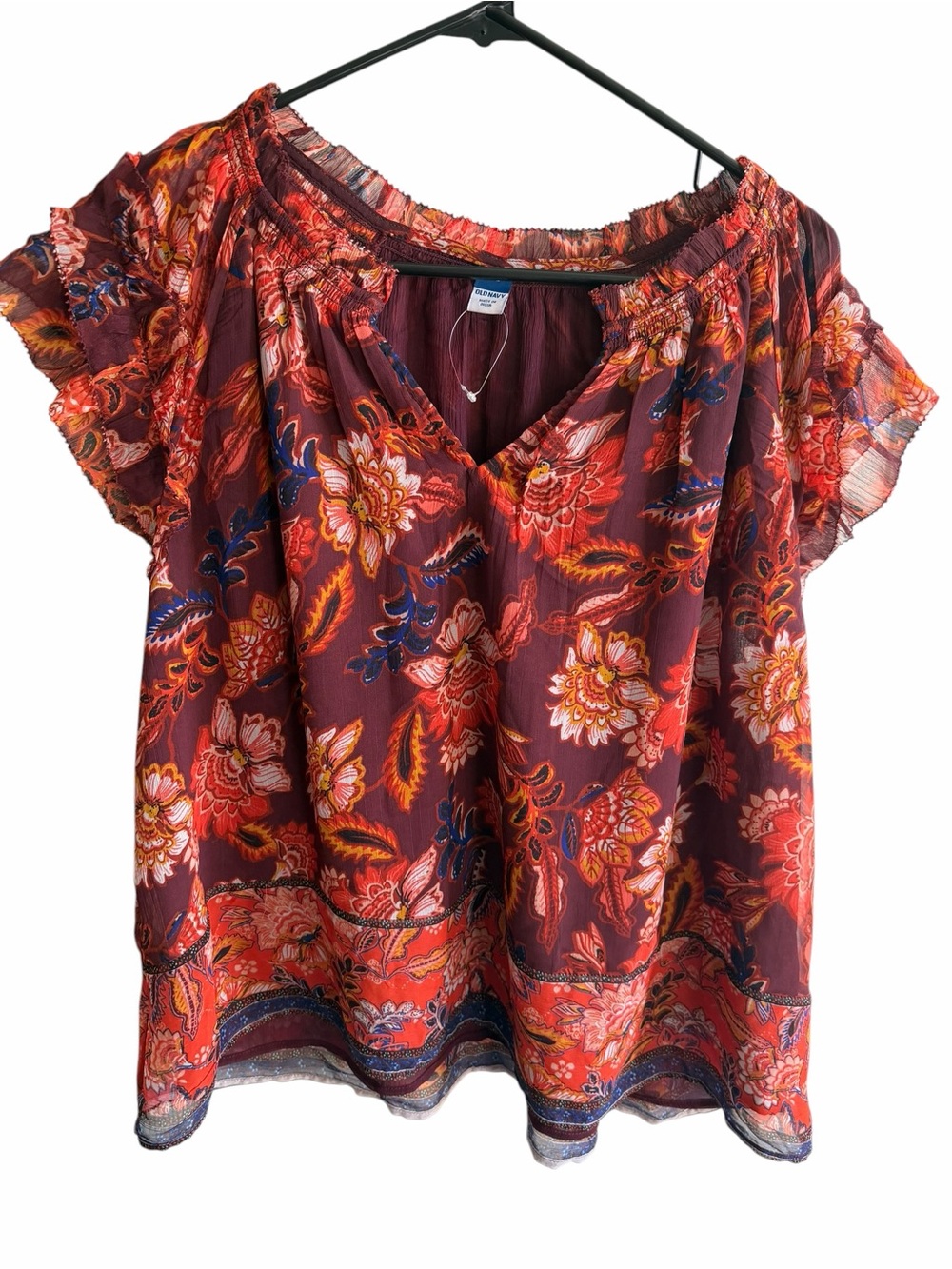 Old Navy Burgundy Red Floral Peasant Blouse Size XL NWOT